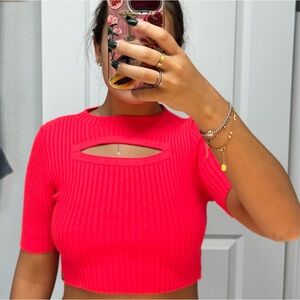 Chic Hot Pink Ribbed Crop Top